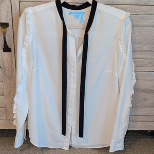 Draper James Women's White and Black Ruffle Blouse